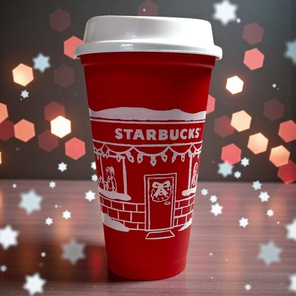 Starbucks Other - Starbucks Holiday Red Reusable Cup With Lid 16 Oz Festive Design BPA-Free Collec
